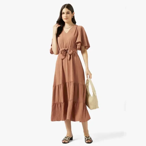 Ripples dusty rose tiered maxi dress